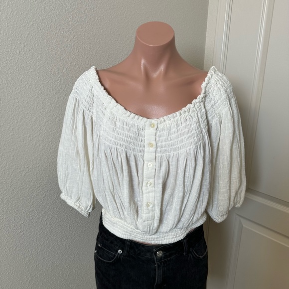 Free People/ We the free “Dancing Til Dawn”White Billowy Gauzy Peasant crop - Picture 3 of 6
